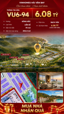 Nhà Liền Kề VU6-94 Vinhomes Hải Vân Bay Giá Chỉ 6,08 Tỷ