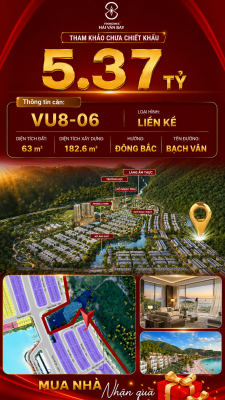 Nhà Liền Kề VU8-06 Vinhomes Hải Vân Bay Giá Chỉ 5,37 Tỷ