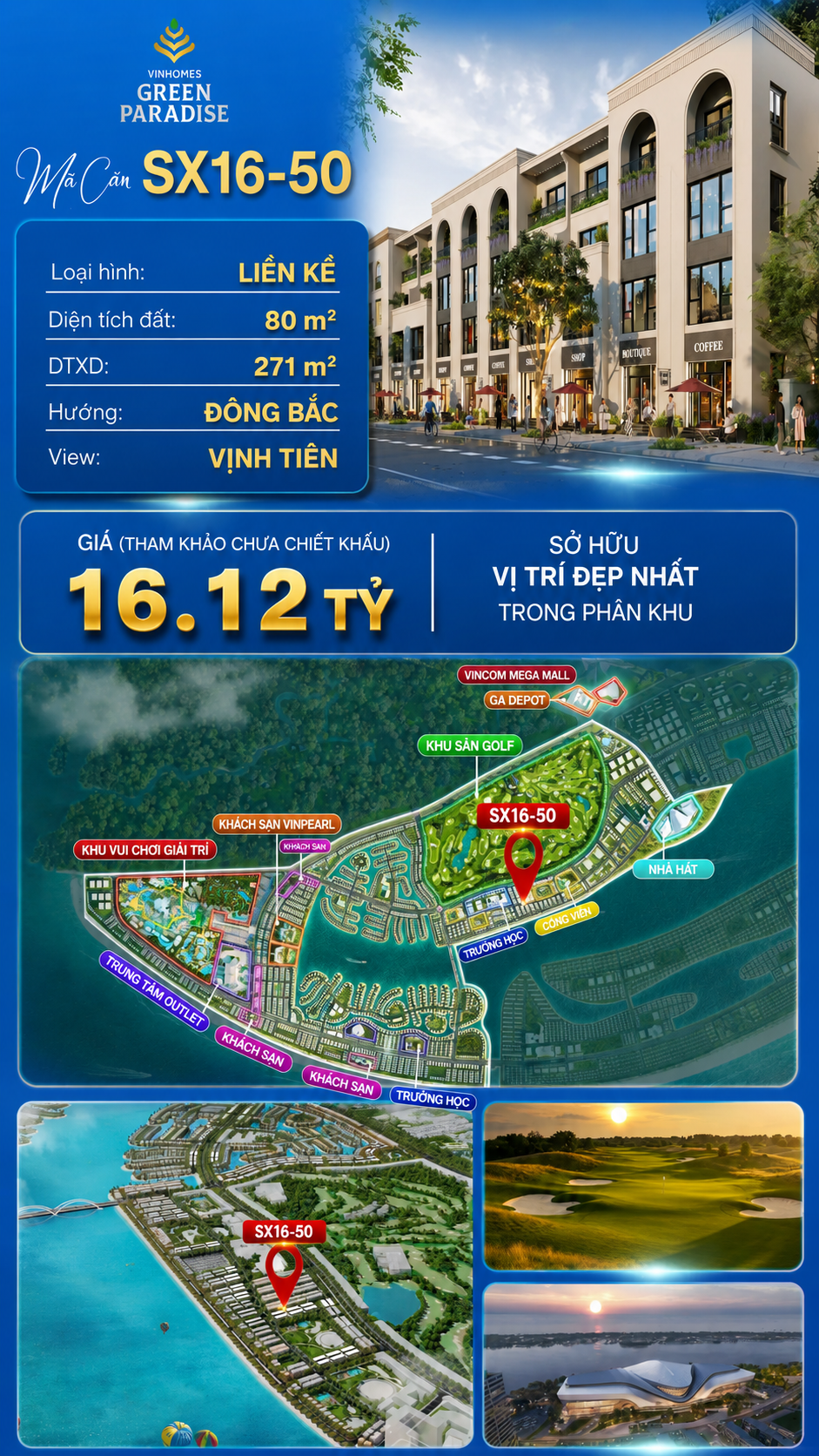 Nhà phố SX16-50 Sóng xanh vịnh tiên bãi tắm công cộng – Giá 16.12 tỷ