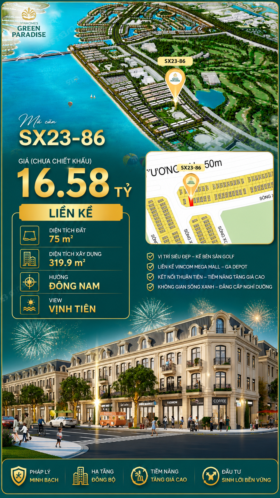 SX23-86 - Nhà phố liền kề sóng xanh Vịnh Tiên kế bên sân golf – Giá 16.58 tỷ
