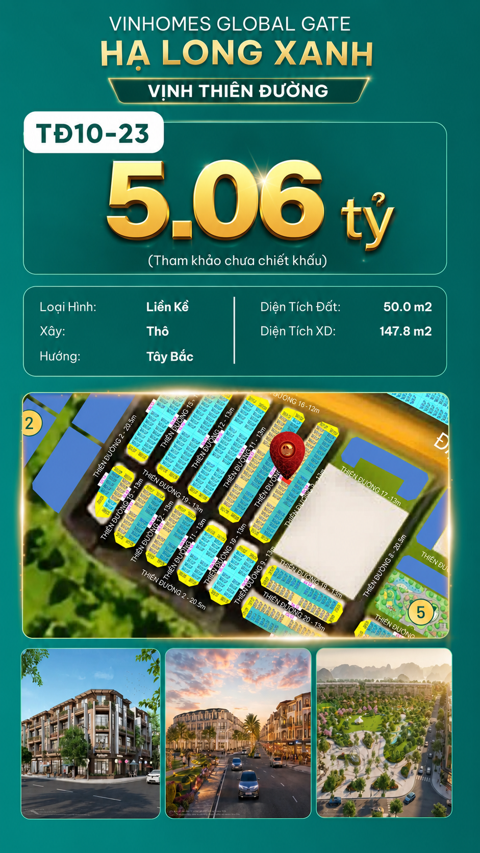 Liền Kề TĐ10-23 Vinhomes Global Gate Hạ Long Xanh 5.06 tỷ