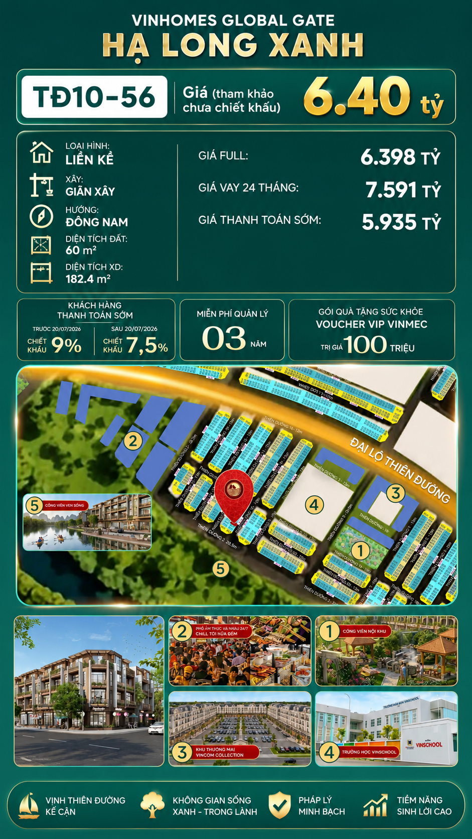 Liền Kề TĐ10-56 Vinhomes Global Gate Hạ Long Xanh 6.4 tỷ