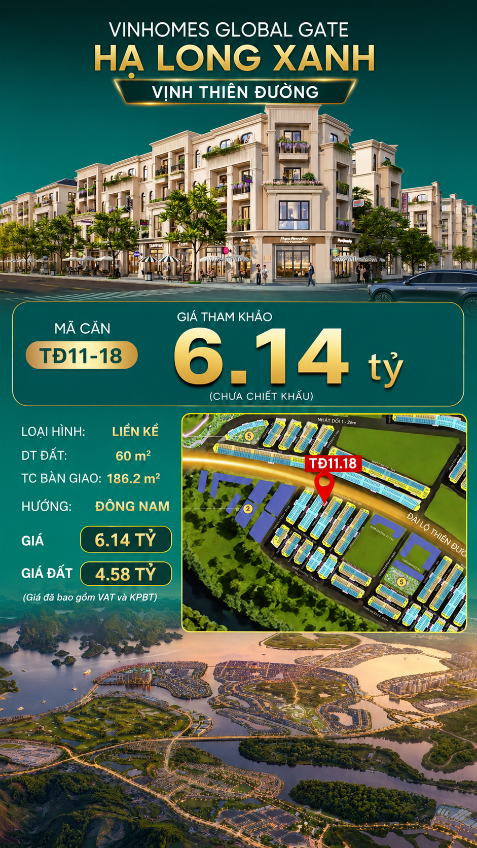 Liền Kề TĐ11-18 Vinhomes Global Gate Hạ Long Xanh 6.14 tỷ