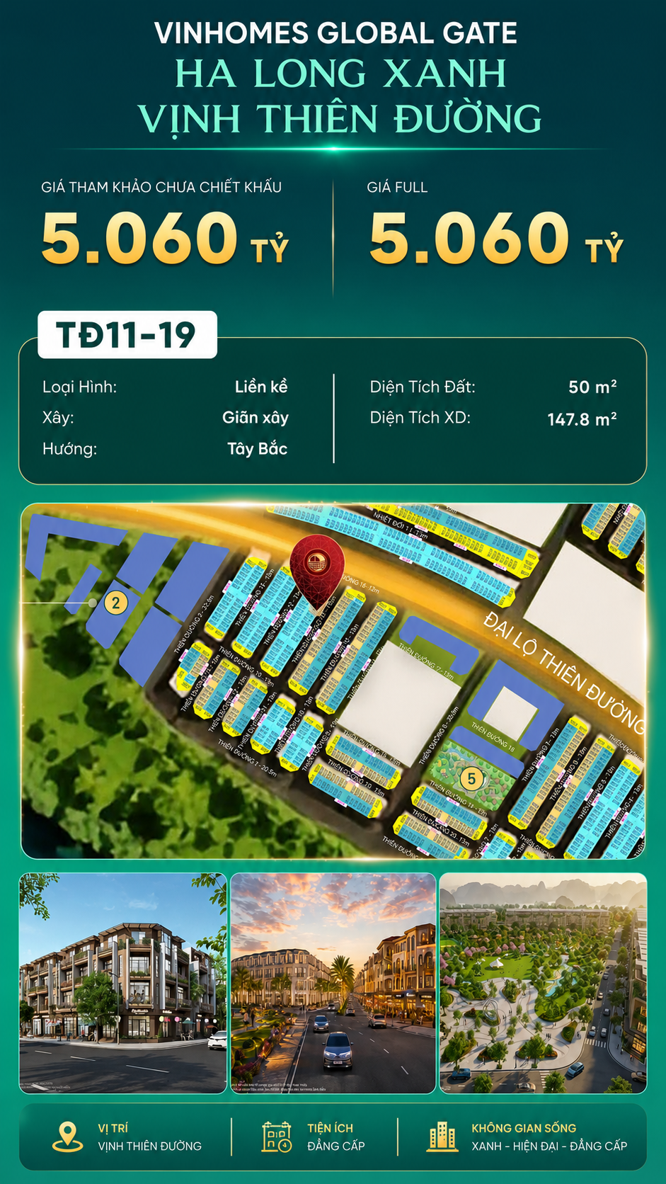 Liền Kề TĐ11-19 Vinhomes Global Gate Hạ Long Xanh 5.06 tỷ