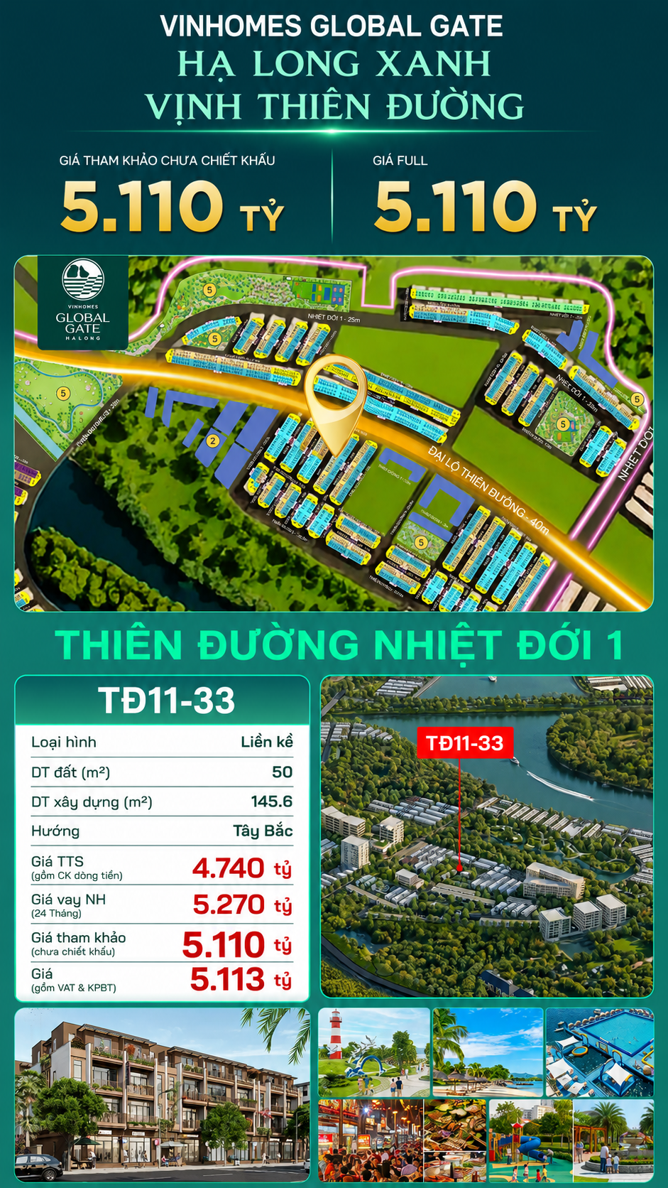 Liền Kề TĐ11-33 Vinhomes Global Gate Hạ Long Xanh 5.11 tỷ