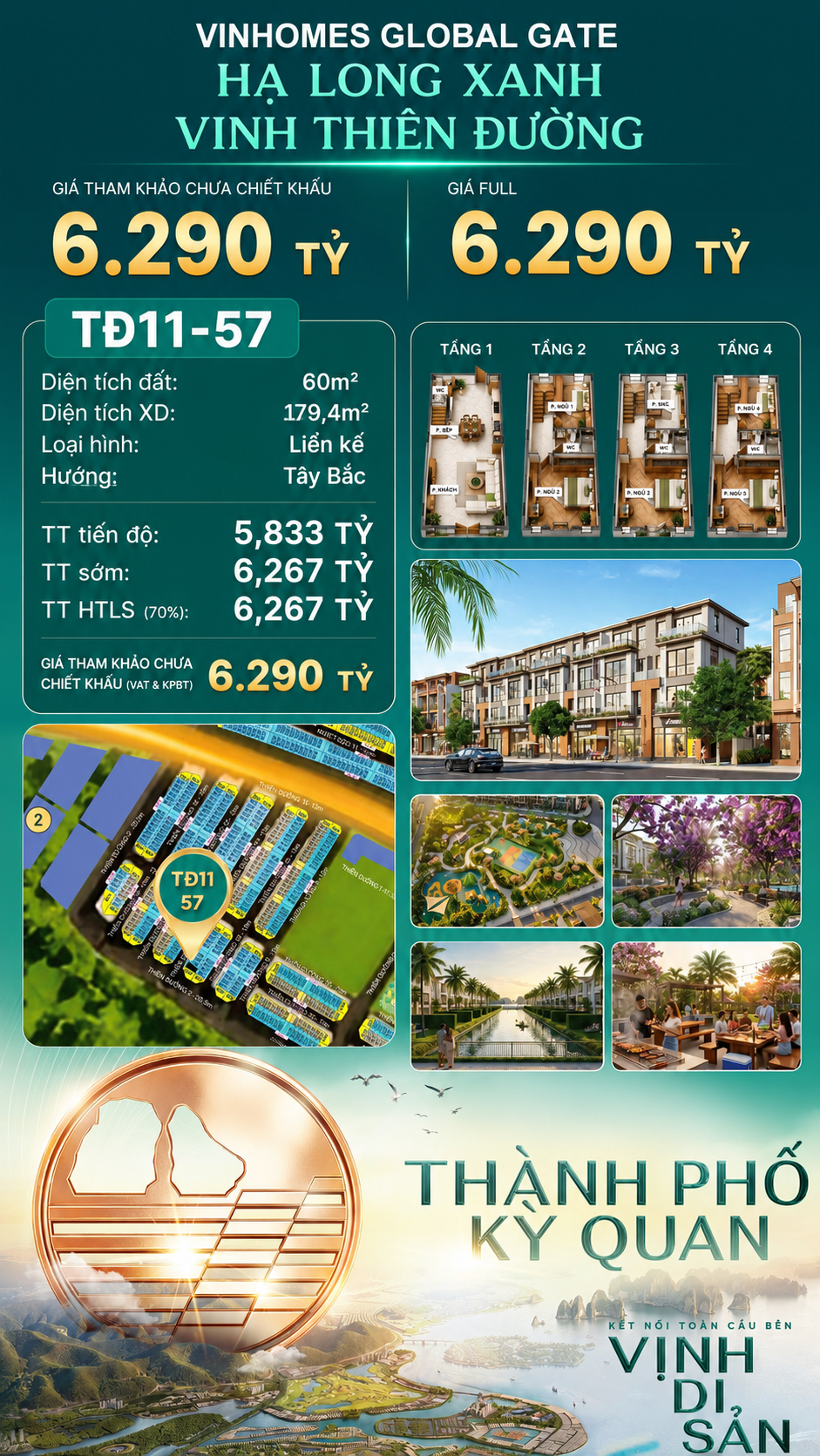 Liền Kề TĐ11-57 Vinhomes Global Gate Hạ Long Xanh 6.29 tỷ