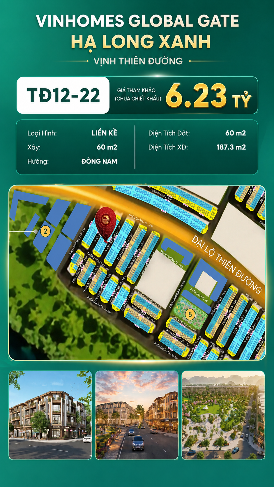 Liền Kề TĐ12-22 Vinhomes Global Gate Hạ Long Xanh 6.23 tỷ