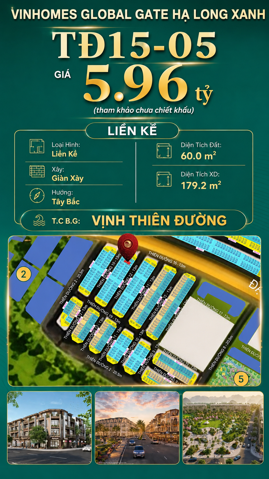 Liền Kề TĐ15-05 Vinhomes Global Gate Hạ Long Xanh 5.96 tỷ