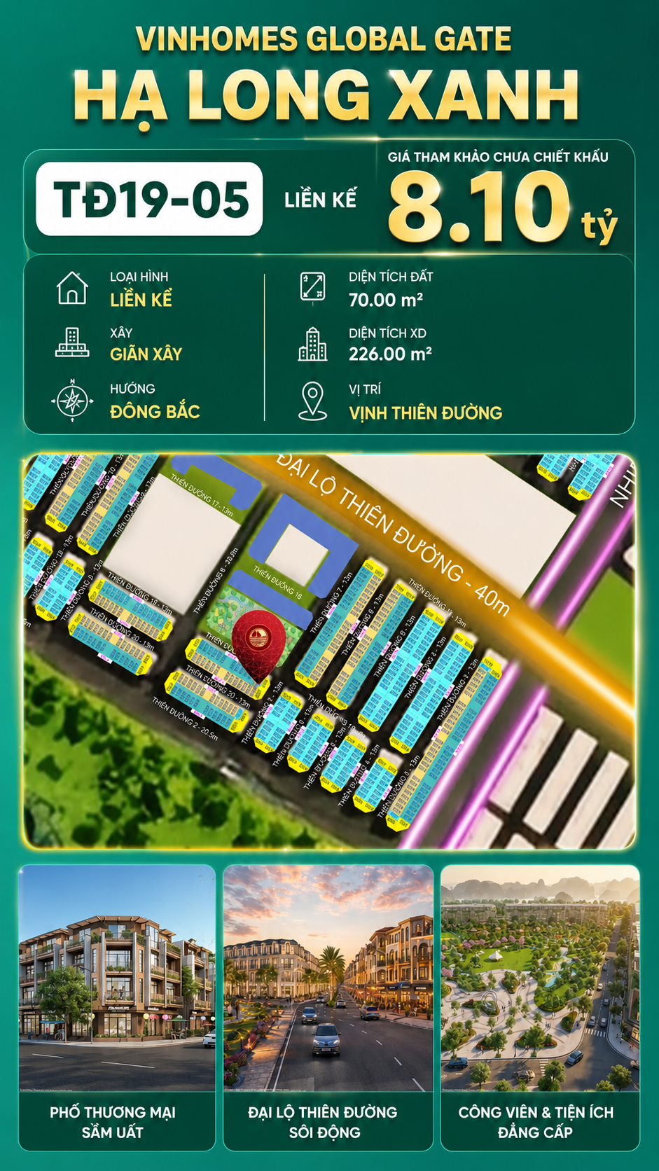 Liền Kề TĐ19-05 Vinhomes Global Gate Hạ Long Xanh 8.1 tỷ
