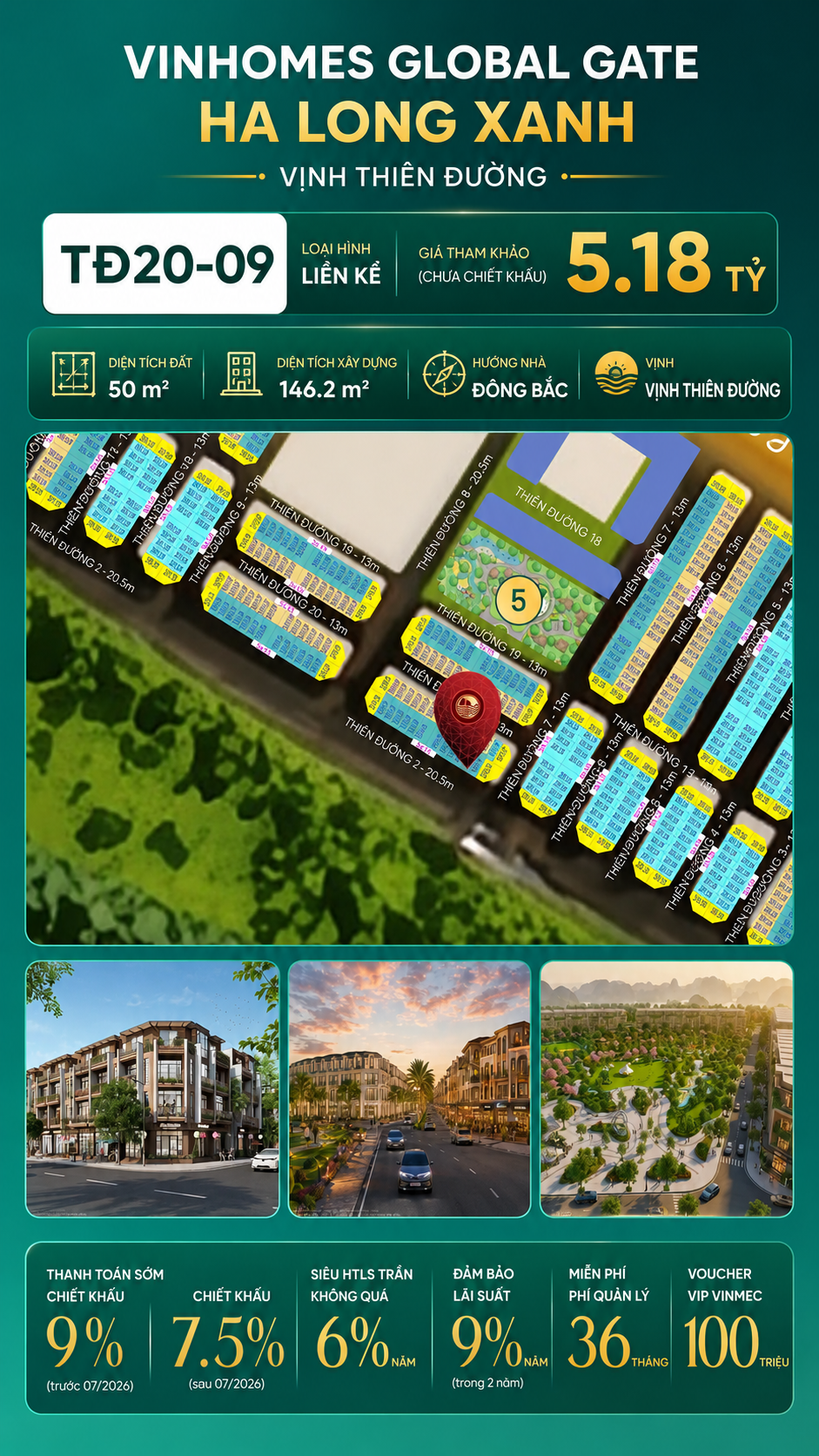 Liền Kề TĐ20-09 Vinhomes Global Gate Hạ Long Xanh 5.18 tỷ