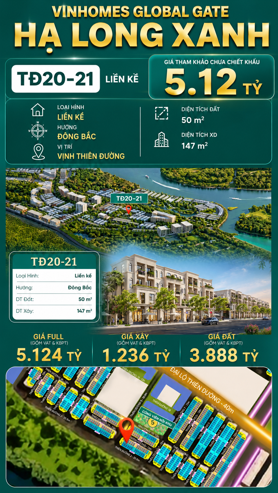 Liền Kề TĐ20-21 Vinhomes Global Gate Hạ Long Xanh 5.12 tỷ