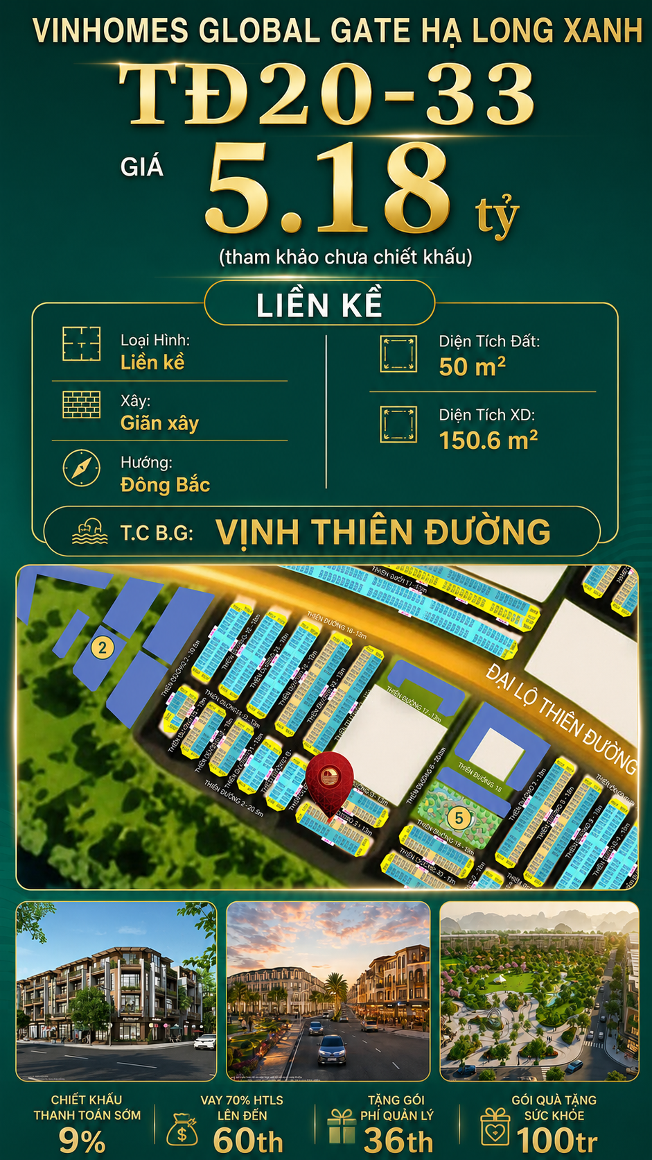 Liền Kề TĐ20-33 Vinhomes Global Gate Hạ Long Xanh 5.18 tỷ