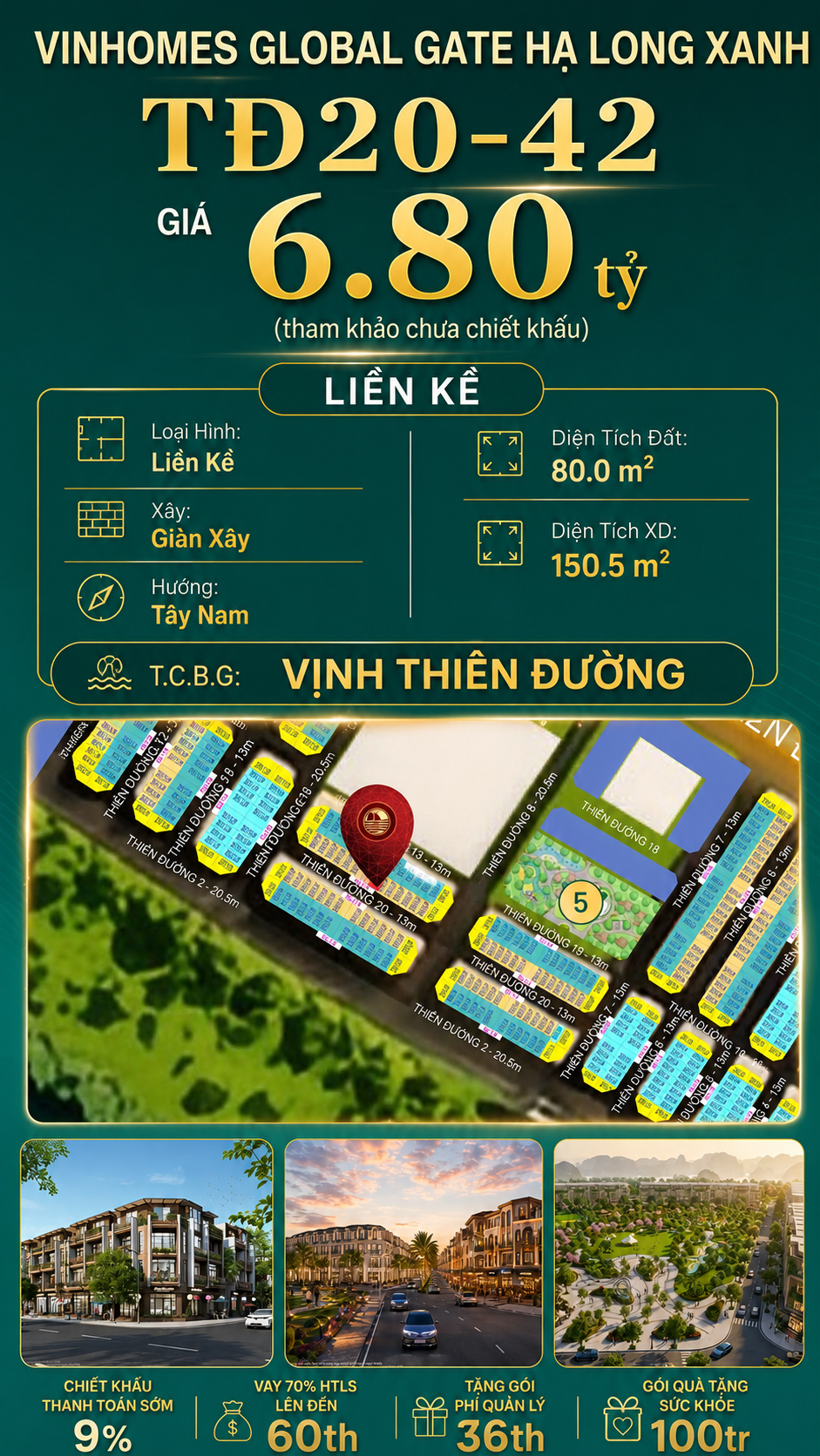 Liền Kề TĐ20-42 Vinhomes Global Gate Hạ Long Xanh 6.8 tỷ
