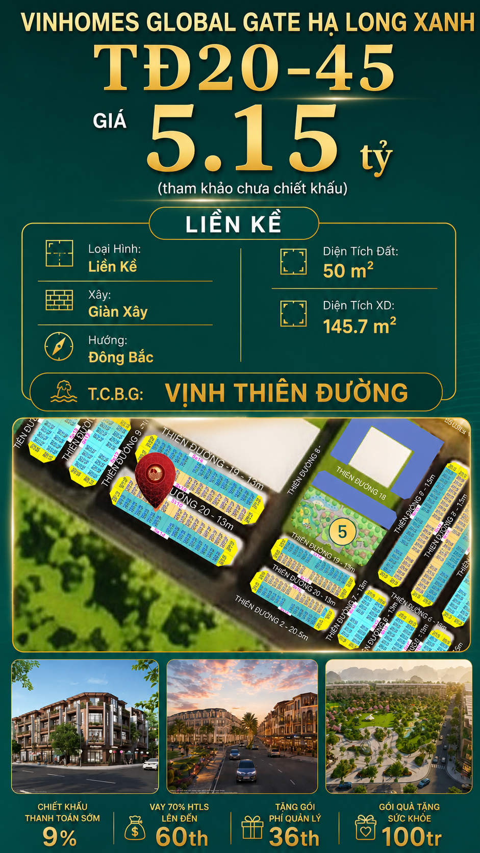 Liền Kề TĐ20-45 Vinhomes Global Gate Hạ Long Xanh 5.15 tỷ
