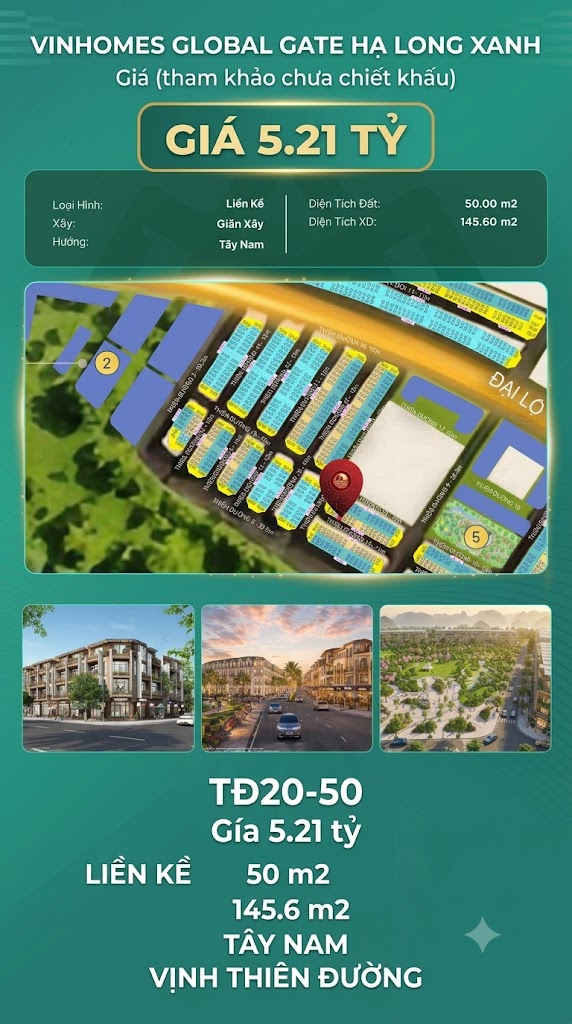 Liền Kề TĐ20-50 Vinhomes Global Gate Hạ Long Xanh 5.21 tỷ