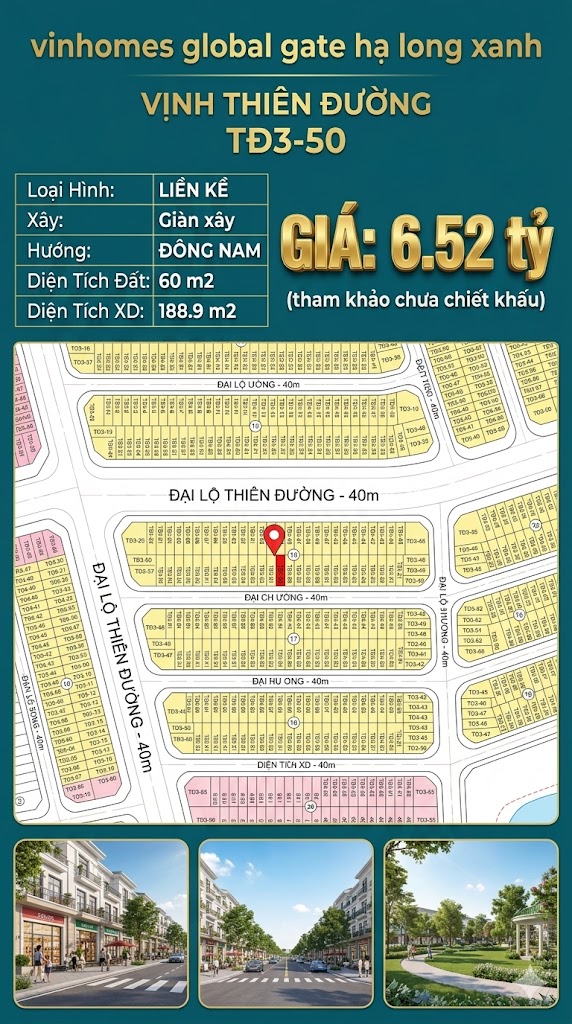 Liền Kề TĐ3-50 Vinhomes Global Gate Hạ Long Xanh 6.52 tỷ