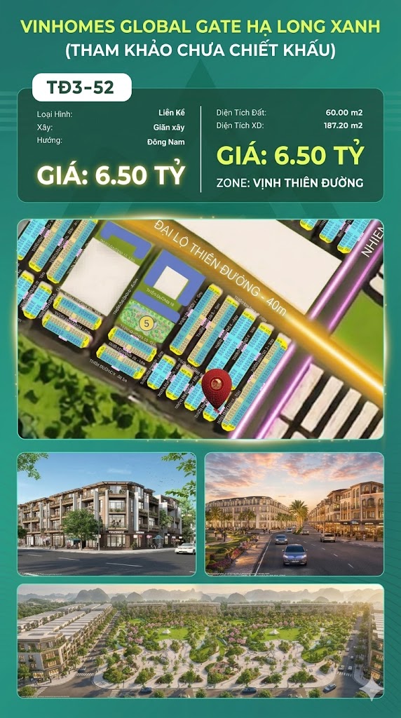 Liền Kề TĐ3-52 Vinhomes Global Gate Hạ Long Xanh 6.5 tỷ