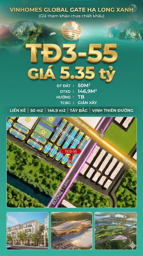 Liền Kề TĐ3-55 Vinhomes Global Gate Hạ Long Xanh 5.35 tỷ
