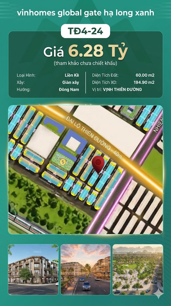 Liền Kề TĐ4-24 Vinhomes Global Gate Hạ Long Xanh 6.28 tỷ