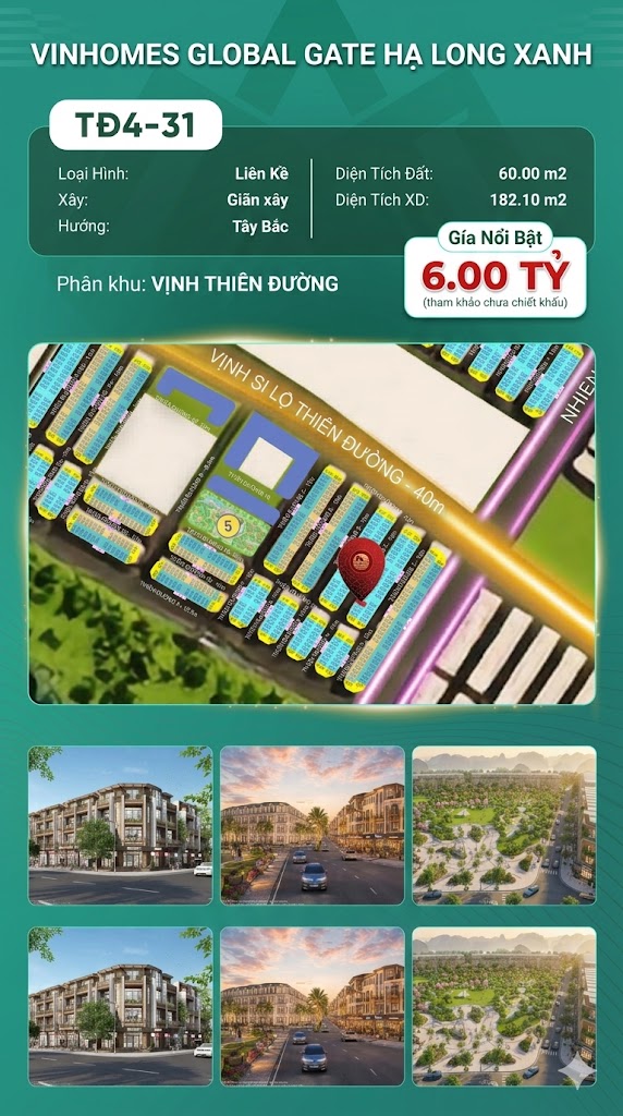 Liền Kề TĐ4-31 Vinhomes Global Gate Hạ Long Xanh 6 tỷ