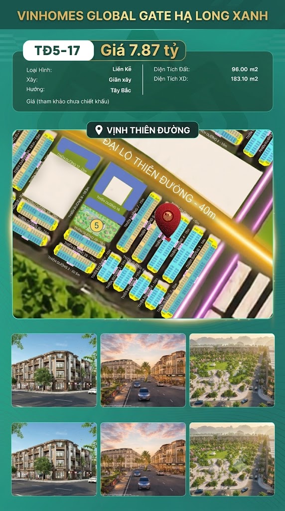 Liền Kề TĐ5-17 Vinhomes Global Gate Hạ Long Xanh 7.87 tỷ