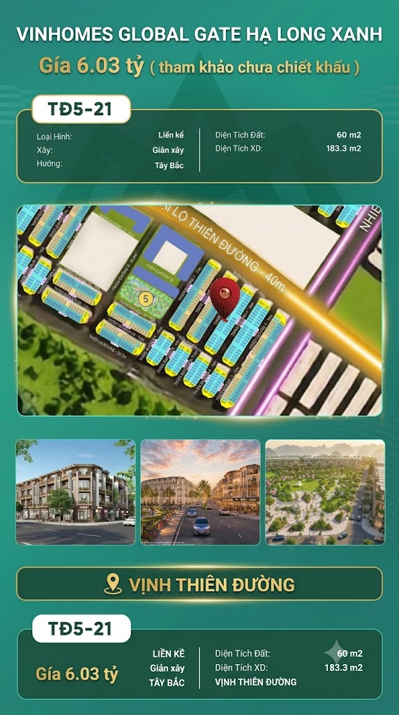 Liền Kề TĐ5-21 Vinhomes Global Gate Hạ Long Xanh 6.03 tỷ