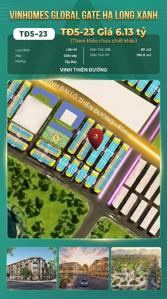 Liền Kề TĐ5-23 Vinhomes Global Gate Hạ Long Xanh 6.13 tỷ