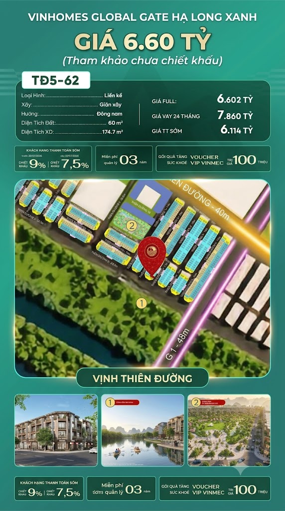 Liền Kề TĐ5-62 Vinhomes Global Gate Hạ Long Xanh 6.6 tỷ