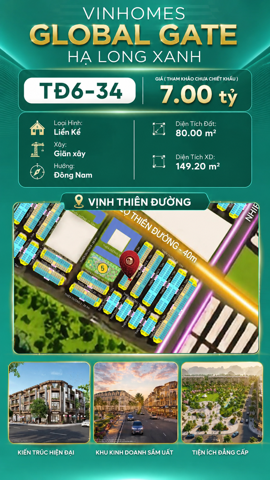 Liền Kề TĐ6-34 Vinhomes Global Gate Hạ Long Xanh 7 tỷ