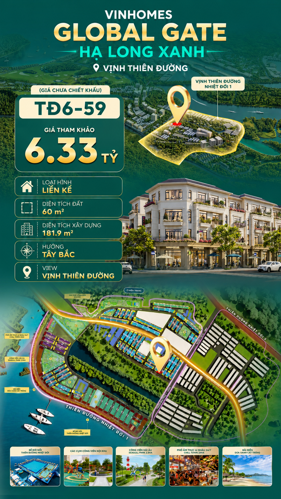 Liền Kề TĐ6-59 Vinhomes Global Gate Hạ Long Xanh 6.33 tỷ