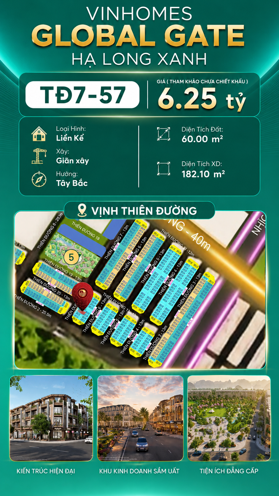 Liền Kề TĐ7-57 Vinhomes Global Gate Hạ Long Xanh 6.25 tỷ