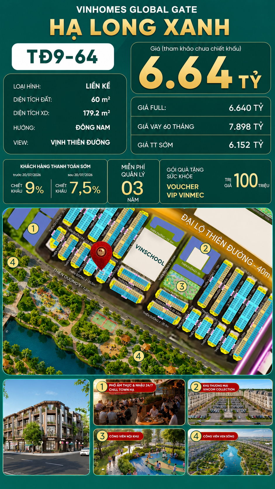 Liền Kề TĐ9-64 Vinhomes Global Gate Hạ Long Xanh 6.64 tỷ