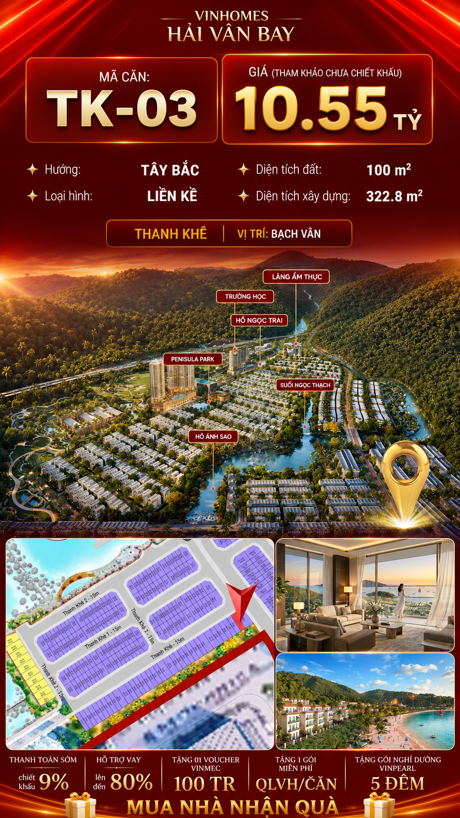 Nhà Liền Kề TK-03 Vinhomes Hải Vân Bay Giá 10,55 Tỷ