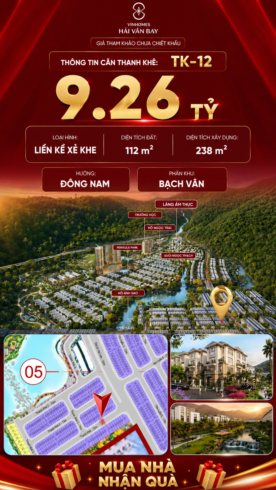 Nhà Liền Kề TK-12 Vinhomes Hải Vân Bay Giá 9,26 Tỷ
