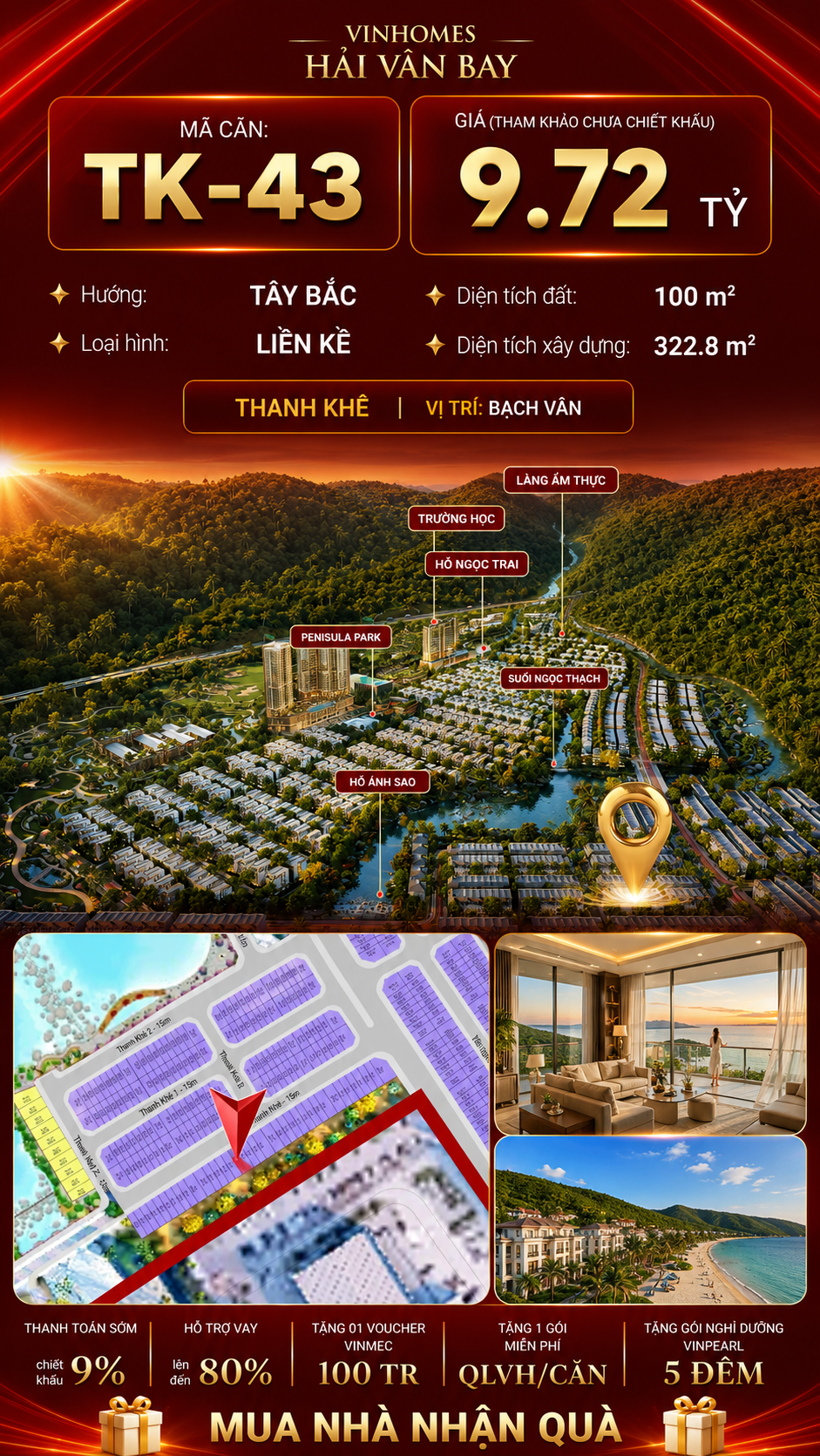 Nhà Liền Kề TK-43 Vinhomes Hải Vân Bay Giá 9,72 Tỷ