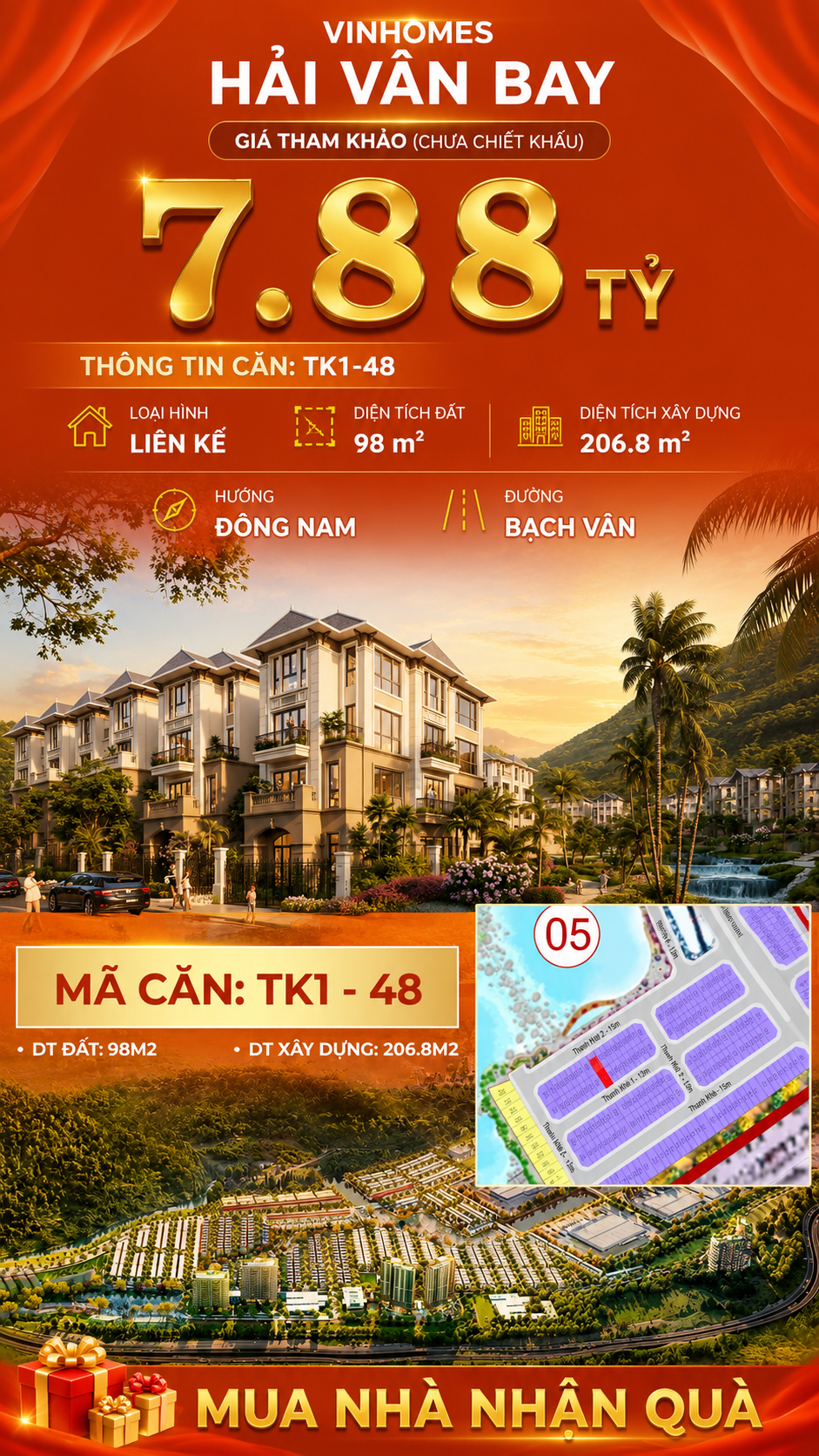 Nhà Liền Kề TK1-48 Vinhomes Hải Vân Bay Giá 7,88 Tỷ