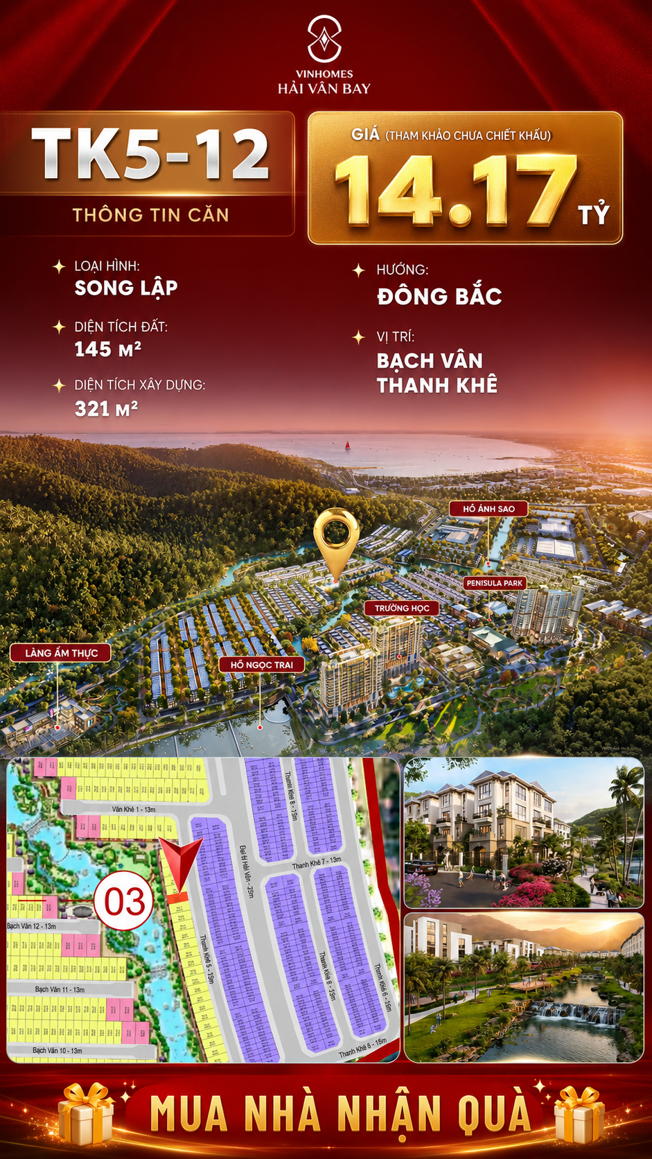 Biệt Thự Song Lập TK5-12 Vinhomes Hải Vân Bay Giá 14,17 Tỷ