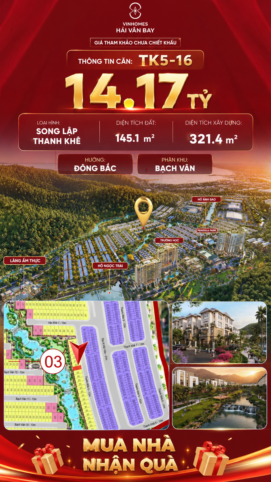 Biệt Thự Song Lập TK5-16 Vinhomes Hải Vân Bay Giá 14,17 Tỷ