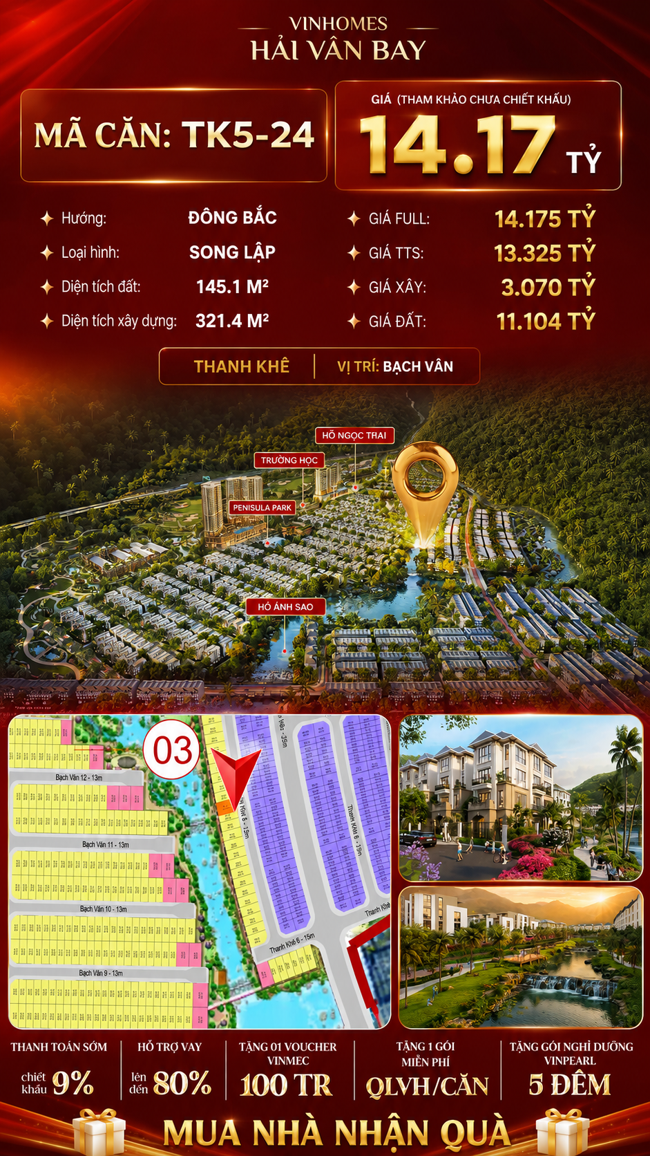 Biệt Thự Song Lập TK5-24 Vinhomes Hải Vân Bay Giá 14,17 Tỷ