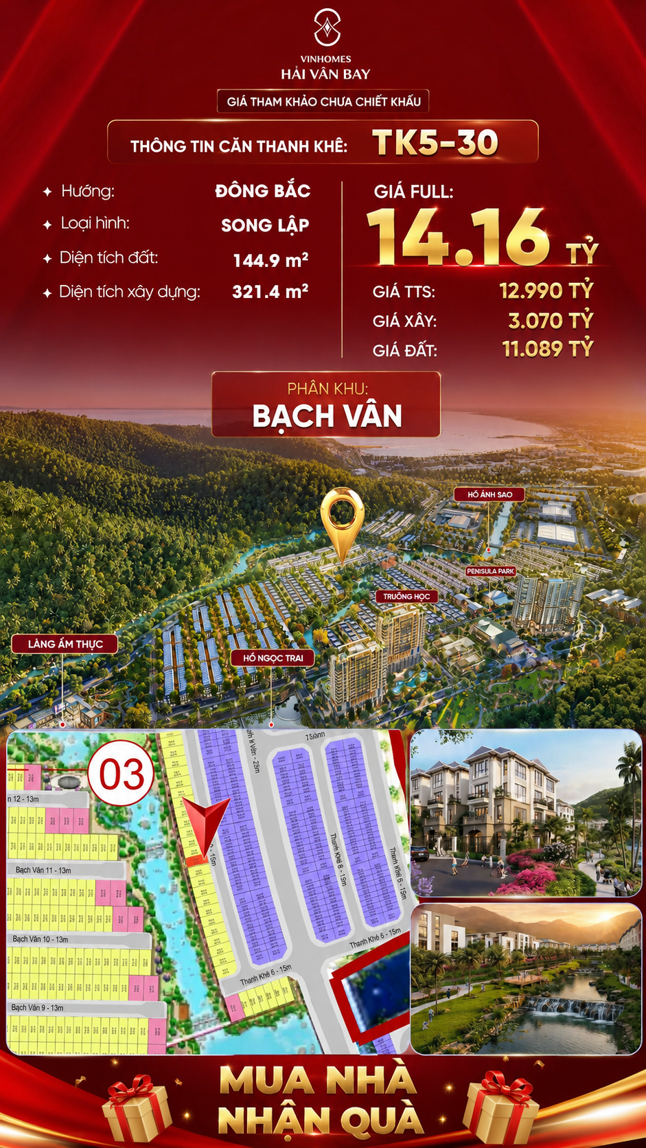 Biệt Thự Song Lập TK5-30 Vinhomes Hải Vân Bay Giá 14,16 Tỷ