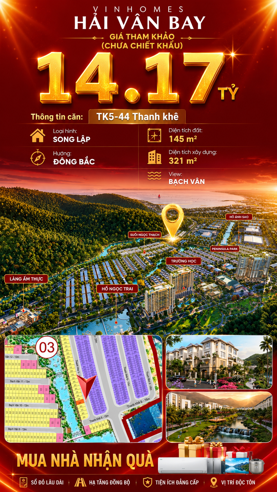Biệt Thự Song Lập TK5-44 Vinhomes Hải Vân Bay Giá 14,17 Tỷ