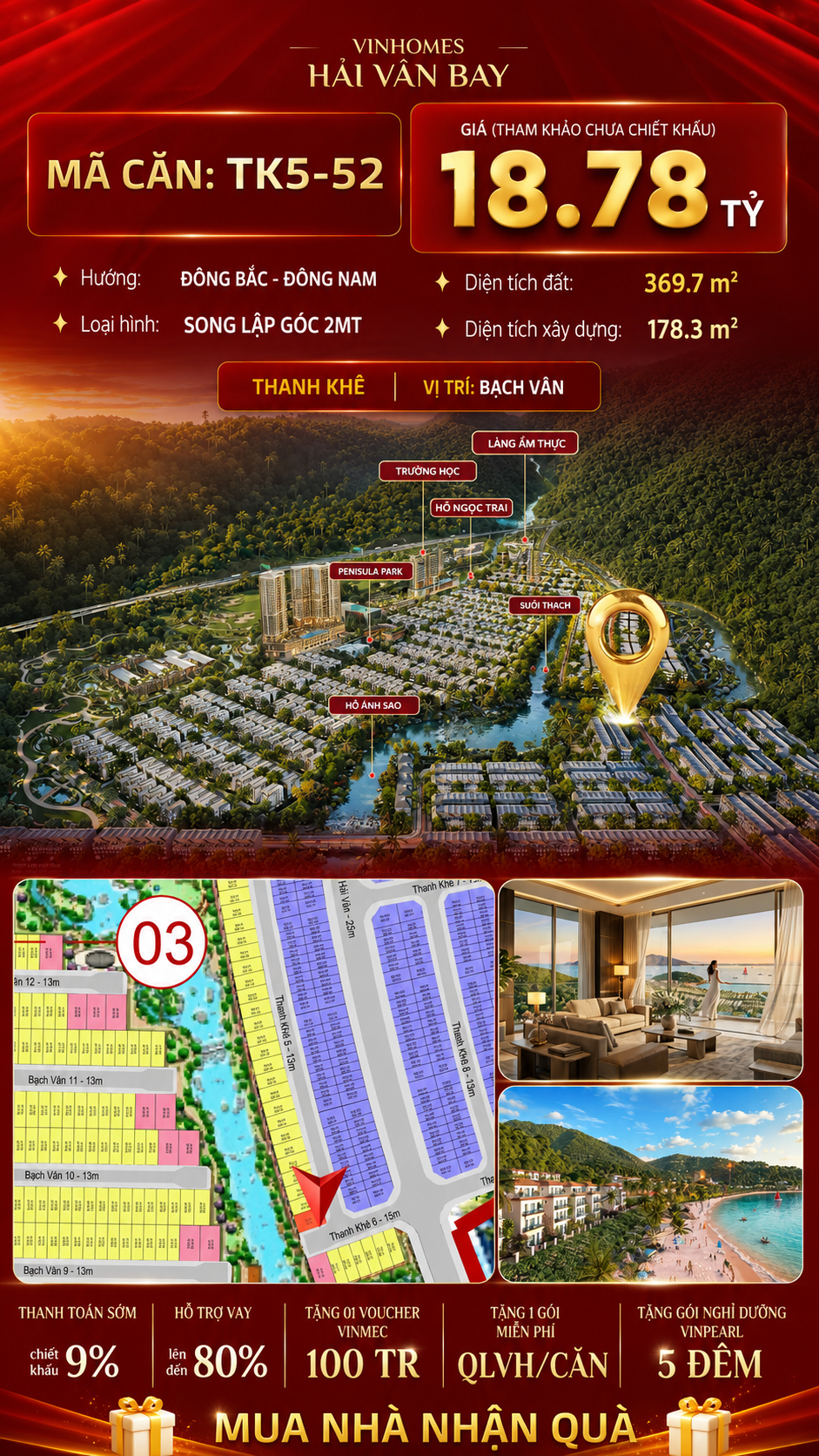 Biệt Thự Song Lập Góc TK5-52 Vinhomes Hải Vân Bay Giá 18,79 Tỷ