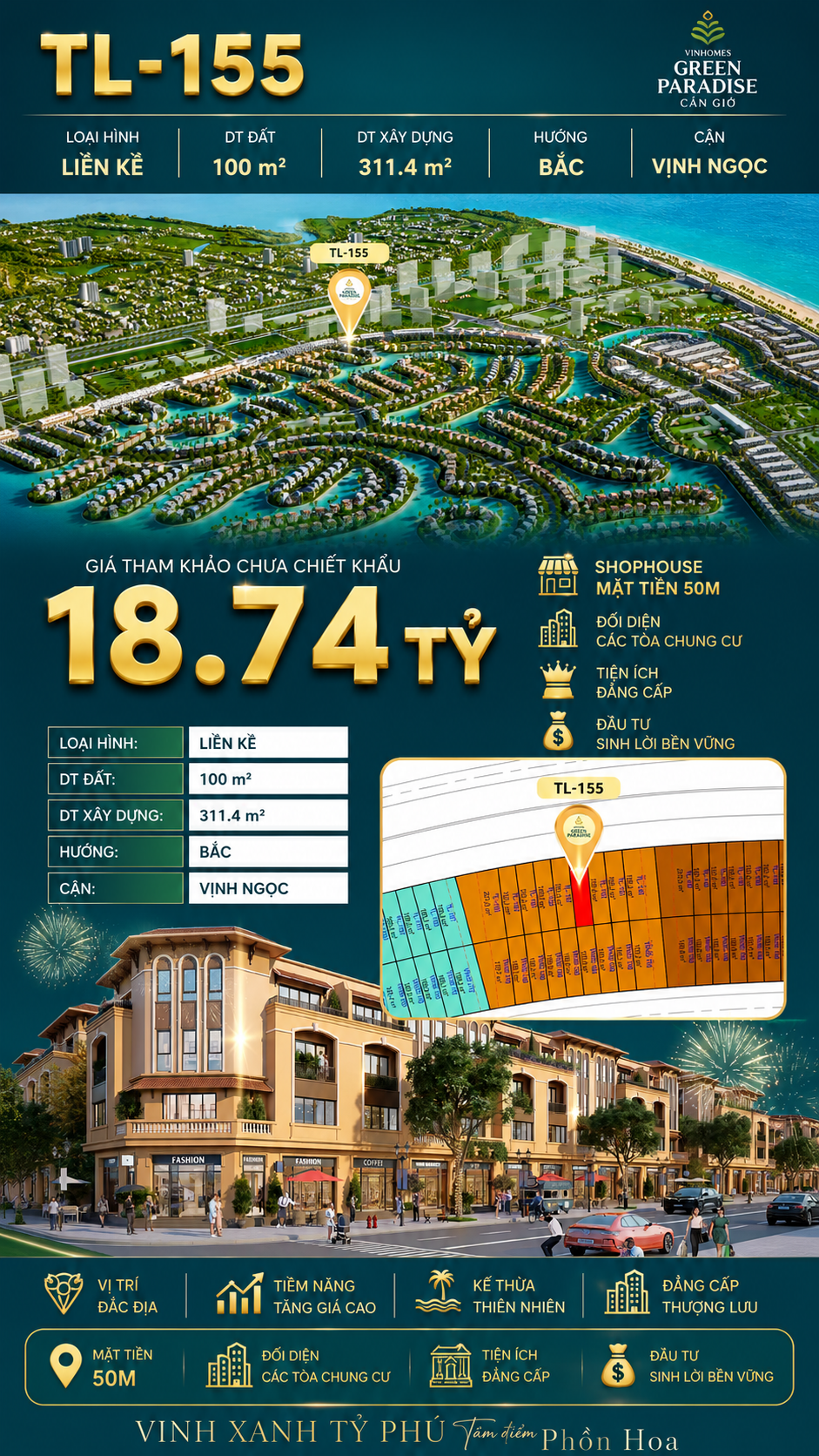SHOPHOUSE TL-155 ĐƯỜNG 50M ĐỐI DIỆN CH