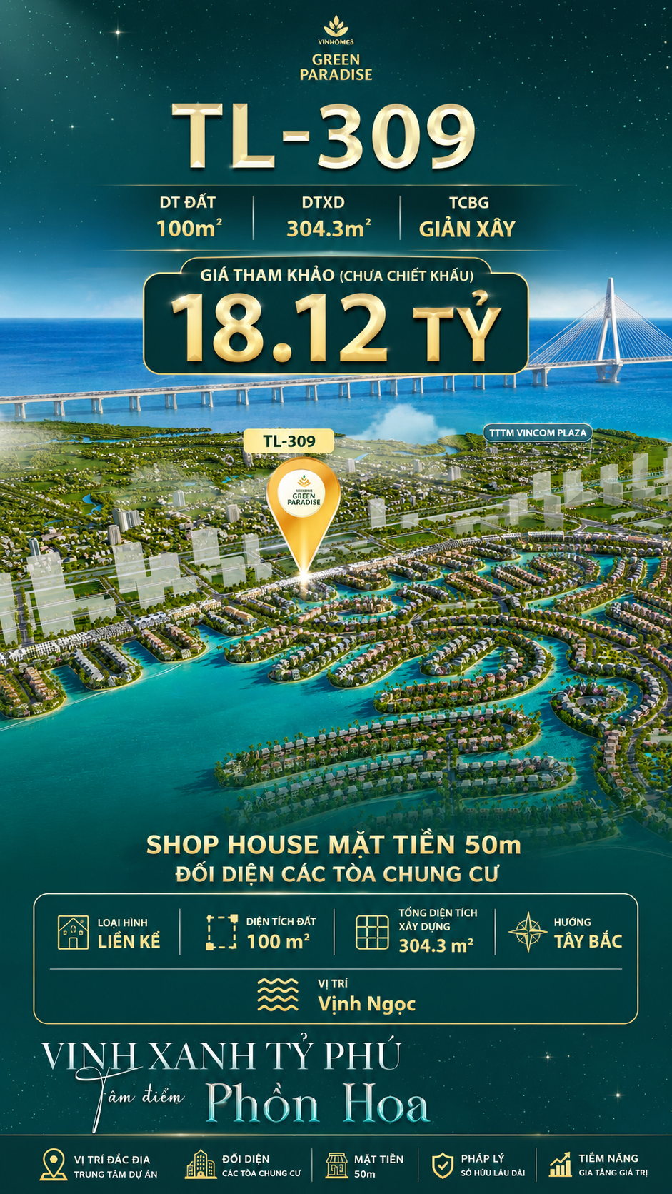 Shophouse TL-309 Vịnh Ngọc – Mặt Tiền 50m KINH DOANH