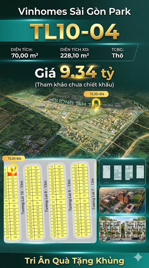 Nhà phố liền kề TL10-04 GLOBAL PARK Vinhomes Sài Gòn Park Giá 9.34 Tỷ