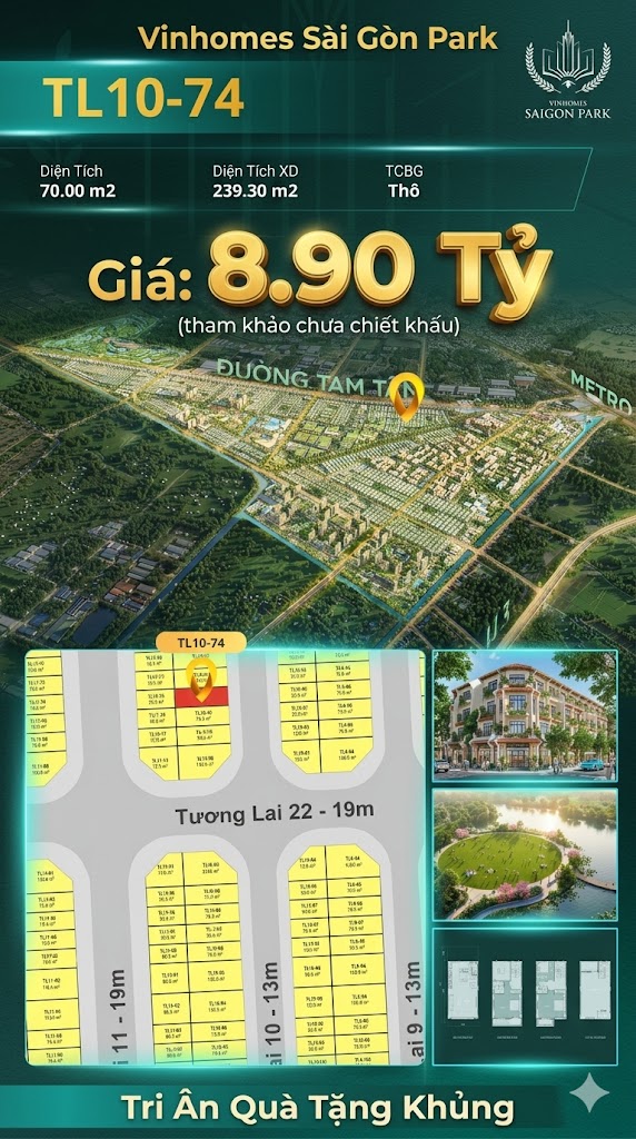 Nhà phố liền kề TL10-74 GLOBAL PARK Vinhomes Sài Gòn Park Giá 8.90 Tỷ