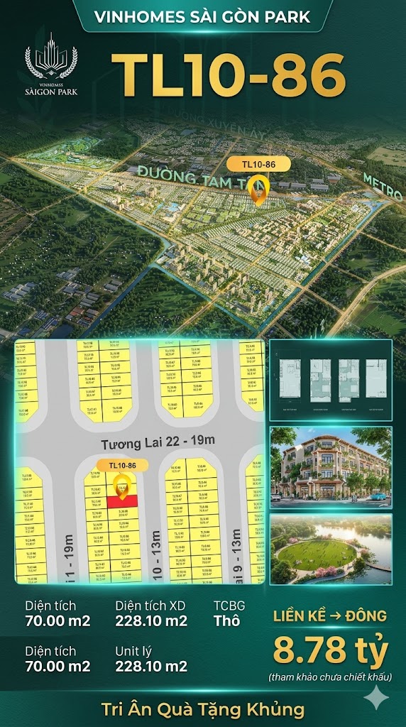Nhà phố liền kề TL10-86 GLOBAL PARK Vinhomes Sài Gòn Park Giá 8.78 Tỷ