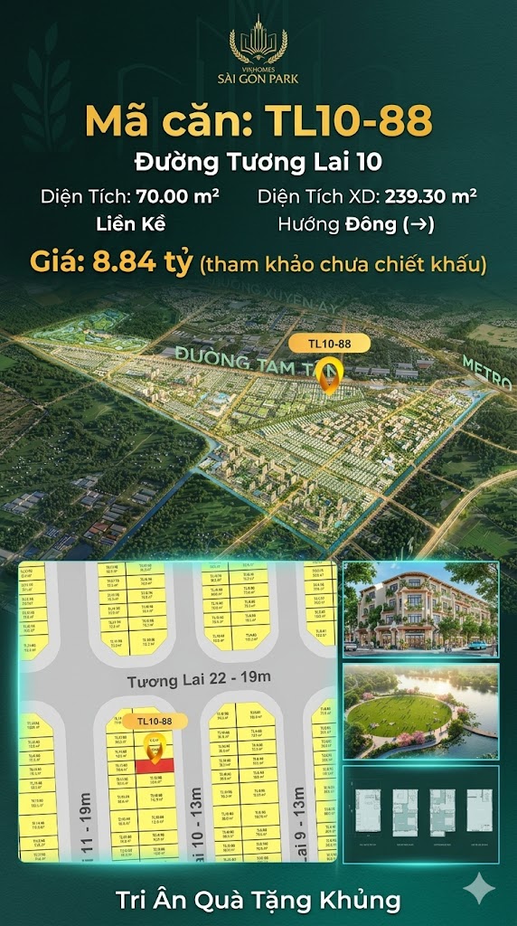 Nhà phố liền kề TL10-88 GLOBAL PARK Vinhomes Sài Gòn Park Giá 8.84 Tỷ