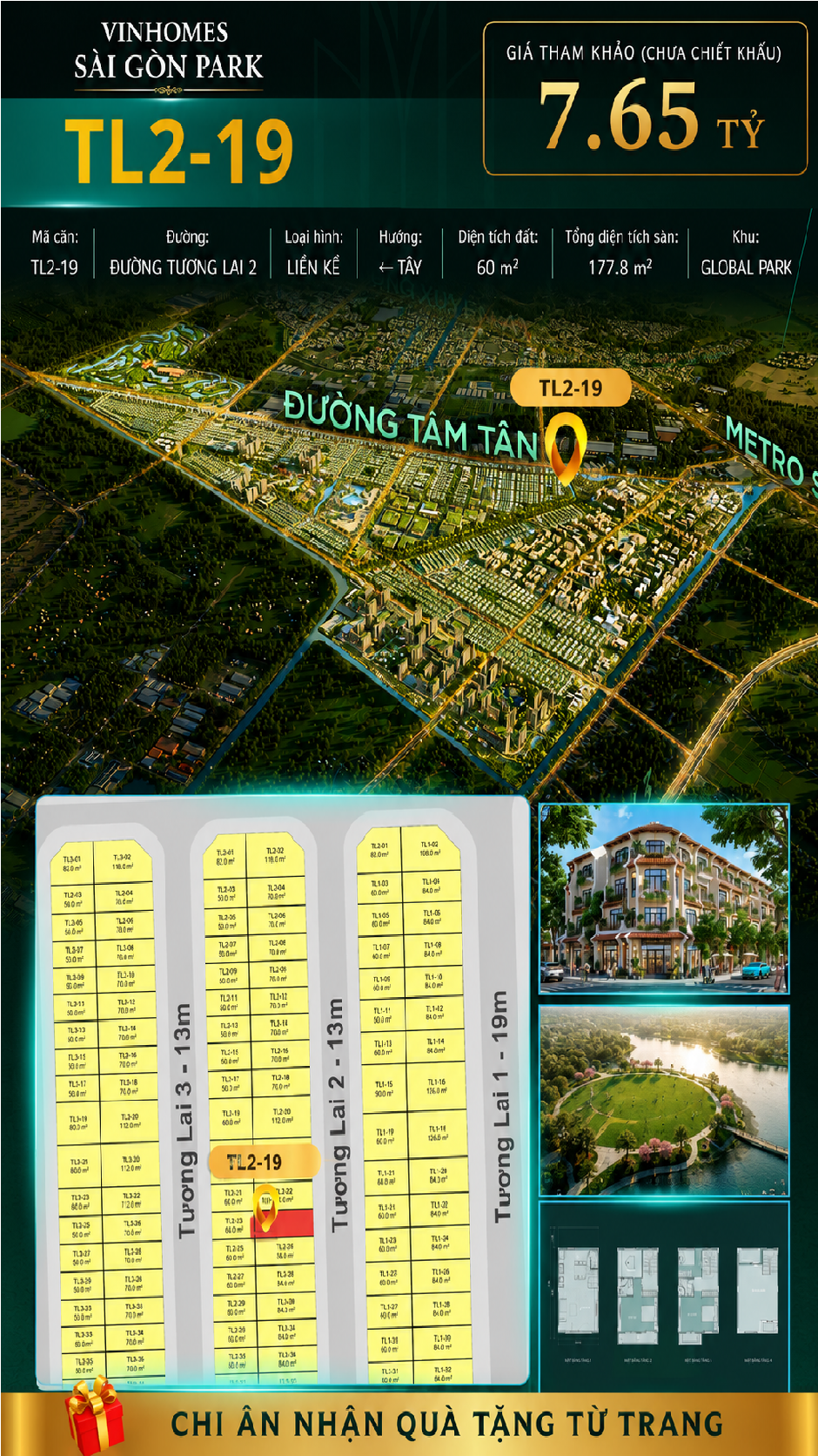 Nhà phố liền kề TL2-19 GLOBAL PARK Vinhomes Sài Gòn Park Giá 7.65 Tỷ