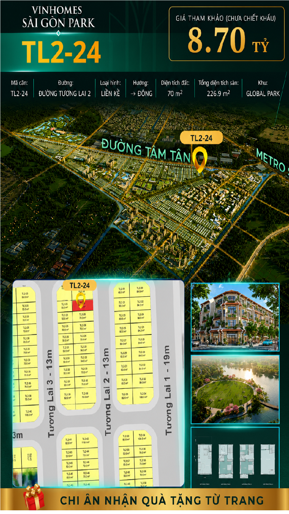 Nhà phố liền kề TL2-14 GLOBAL PARK Vinhomes Sài Gòn Park Giá 8.70 Tỷ